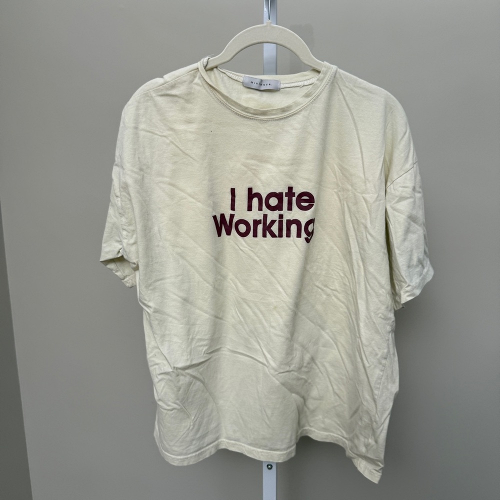 Korean brand Cream Graphic Tee with Maroon Text size oversized small
